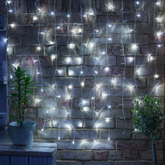 Instalatie Craciun Yoto, Tip Perdea, 5 m x 1 m, 200 LED-uri, Prelungitor 1.5 m, 8 Jocuri de Lumini, Interconectabila, Fir transparent, Interior/Exterior, Alb Rece