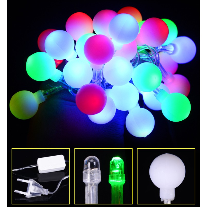 Instalatie sfere brad Craciun Kaveny, 3 metri, 20 LEd-uri, alimentare la retea, fir transparent, multicolora