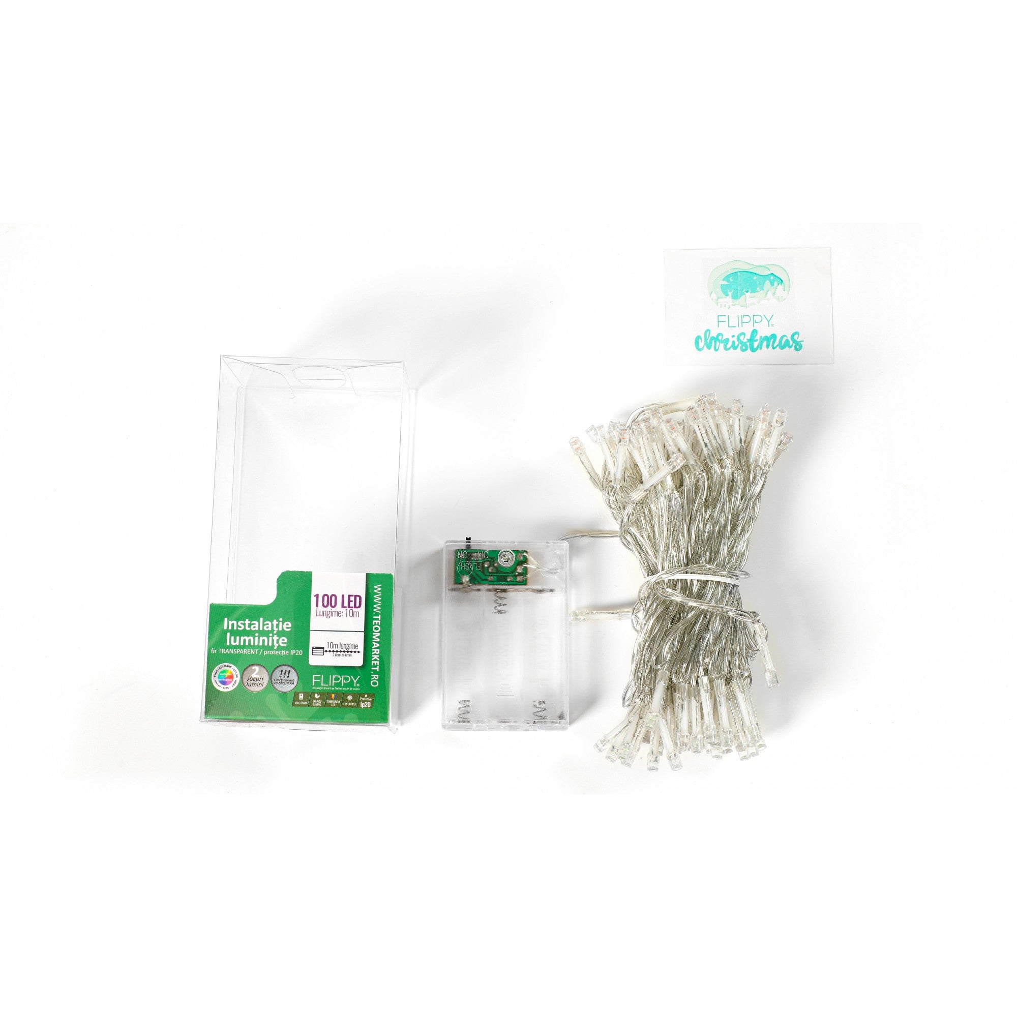 Instalatie de Craciun cu Baterii Tip Liniar, 2 jocuri de lumini, Fir Transparent 10 m 100 LED -uri, Multicolor