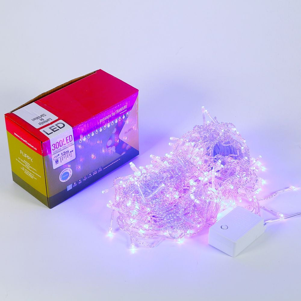 Instalatie de Craciun Kaveny® Tip Franjuri, 12 m, 300 LED-uri, Interconectabila, Albastru