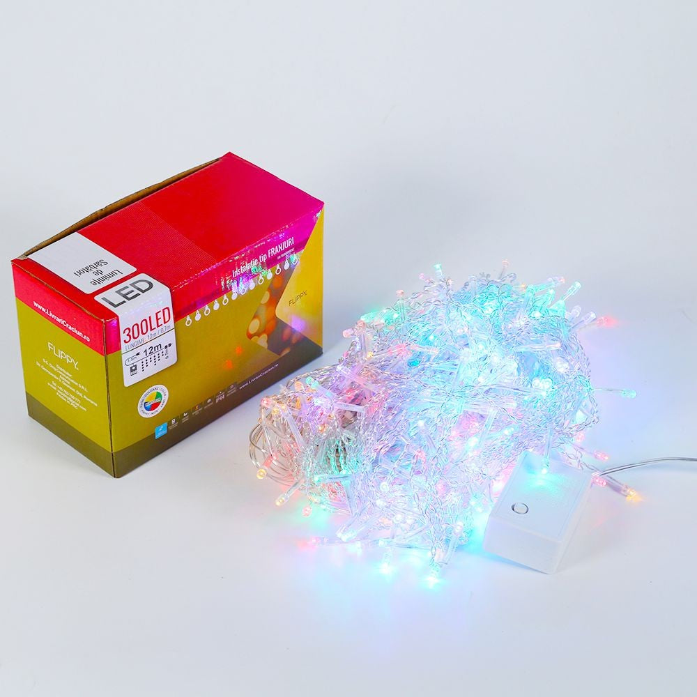 Instalatie de Craciun Kaveny® Tip Franjuri, 12 m, 300 LED-uri, Interconectabila, Multicolor