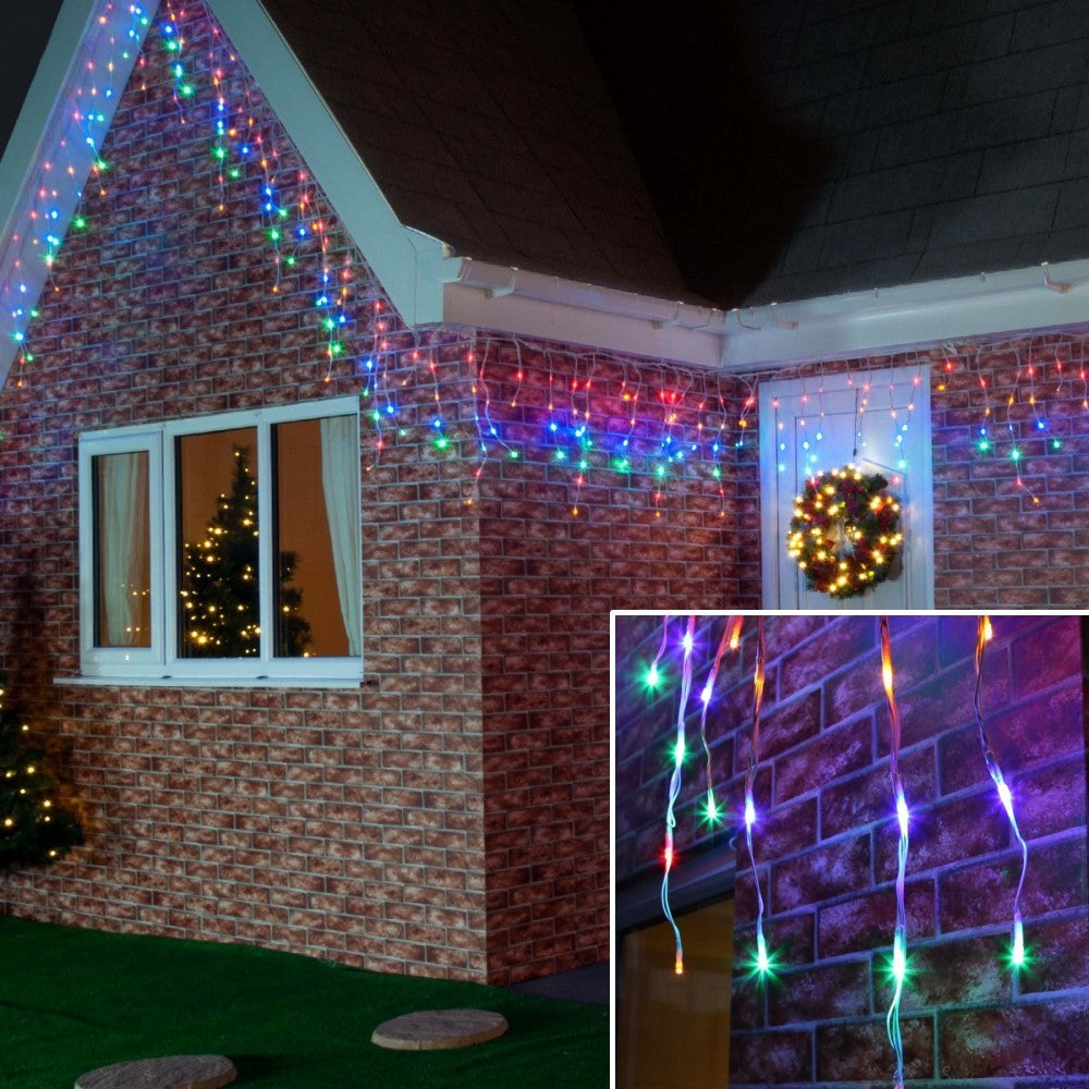Instalatie de Craciun Kaveny® Tip Franjuri, 12 m, 300 LED-uri, Interconectabila, Multicolor