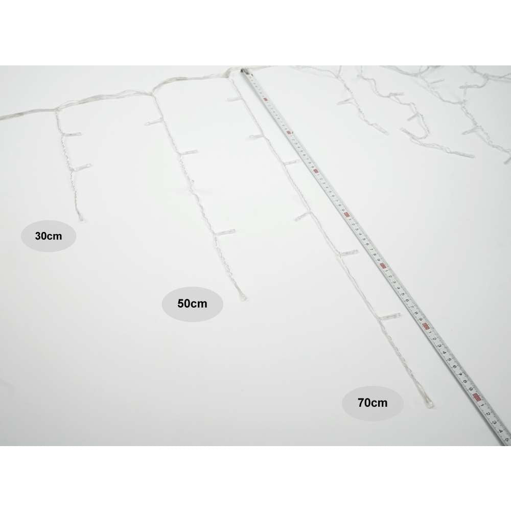 Instalatie de Craciun Kadeny® Tip Franjuri, 8 jocuri de lumini cu transformator, 35 m, 1001 LED-uri, Interconectabila, Fir Transparent, Alb Cald