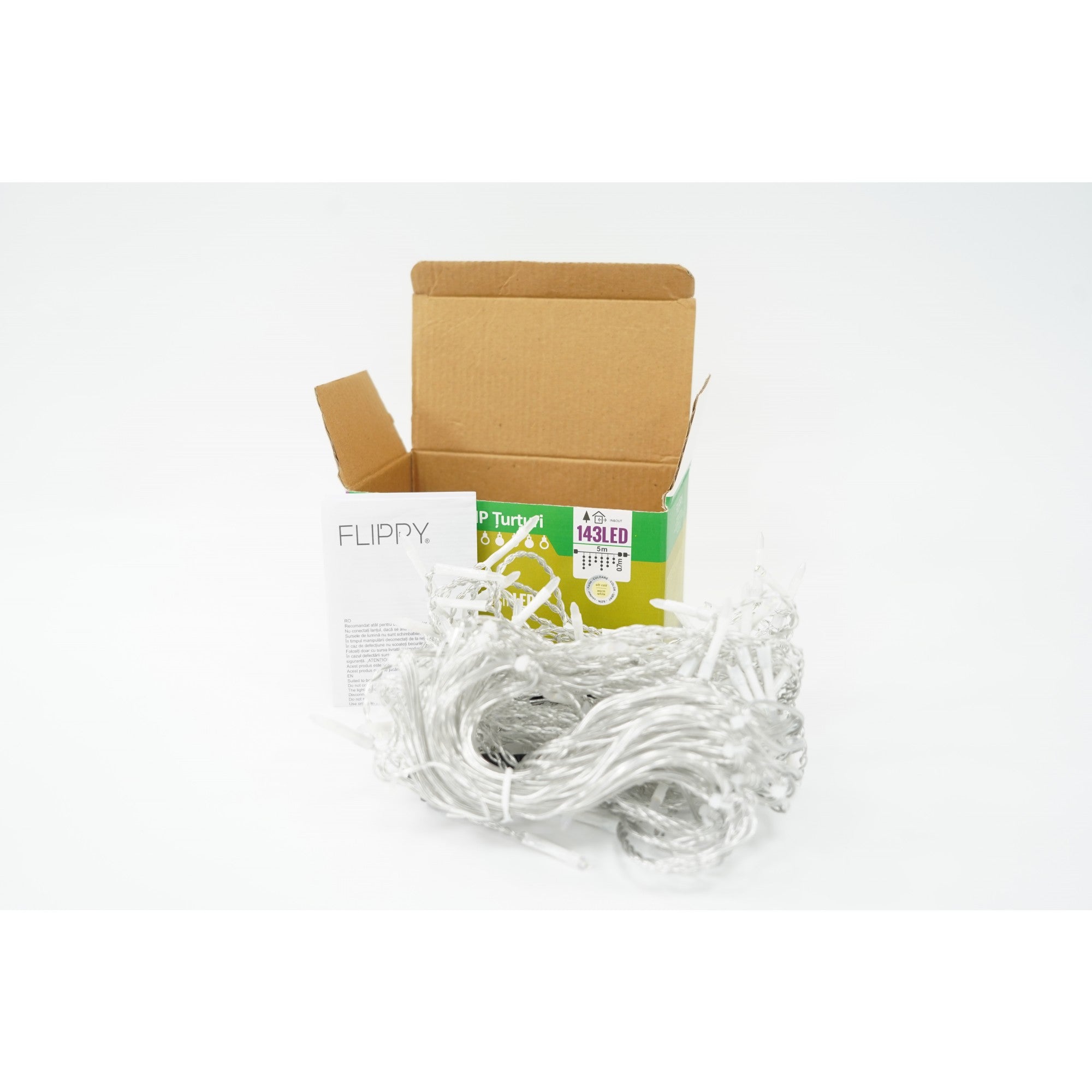 Instalatie de Craciun Kaveny® Tip Franjuri cu Flash, Sectiune 5 m, 143 LED-uri, Interconectabila, Fir Transparent, Alb Cald