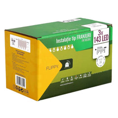 Instalatie de Craciun Kadeny® Tip Franjuri, Flash, cu transformator, 15 m, 429 LED-uri, Interconectabila, Fir Negru, Alb Rece