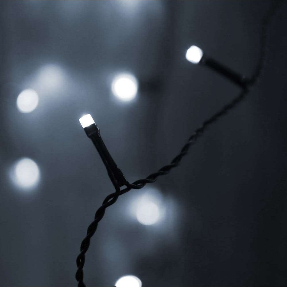 Instalatie de Craciun Kadeny® Tip Franjuri, Flash, cu transformator, 30 m, 858 LED-uri, Interconectabila, Fir Negru, Alb Rece