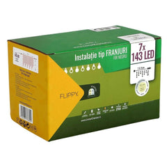 Instalatie de Craciun Kadeny® Tip Franjuri, Flash, cu transformator, 35 m, 1001 LED-uri, Interconectabila, Fir Negru, Alb Cald