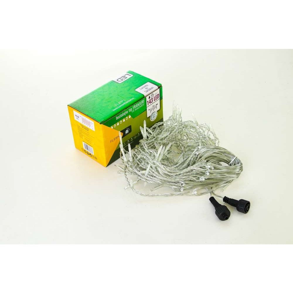Instalatie de Craciun Kadeny® Tip Franjuri, Flash, cu transformator, 40 m, 1144 LED-uri, Interconectabila, Fir Transparent, Alb Rece
