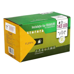 Instalatie de Craciun Kadeny® Tip Franjuri, Flash, cu transformator, 5 m, 143 LED-uri, Interconectabila, Fir Transparent, Alb Cald