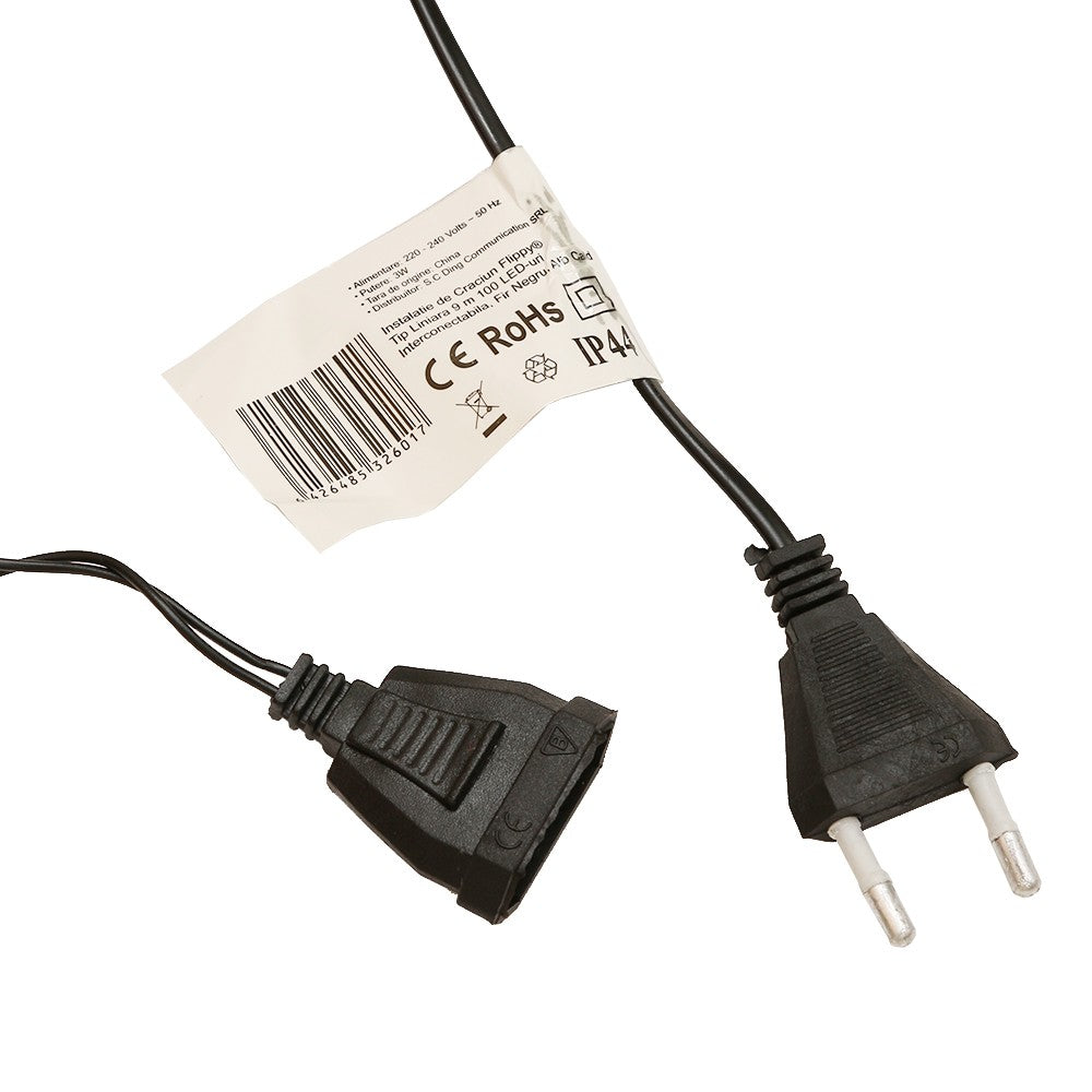 Instalatie de Craciun, Kaveny®, Tip Liniara, Fir Negru, 9 m, 100 LED-uri, Interconectabila, Alb Cald