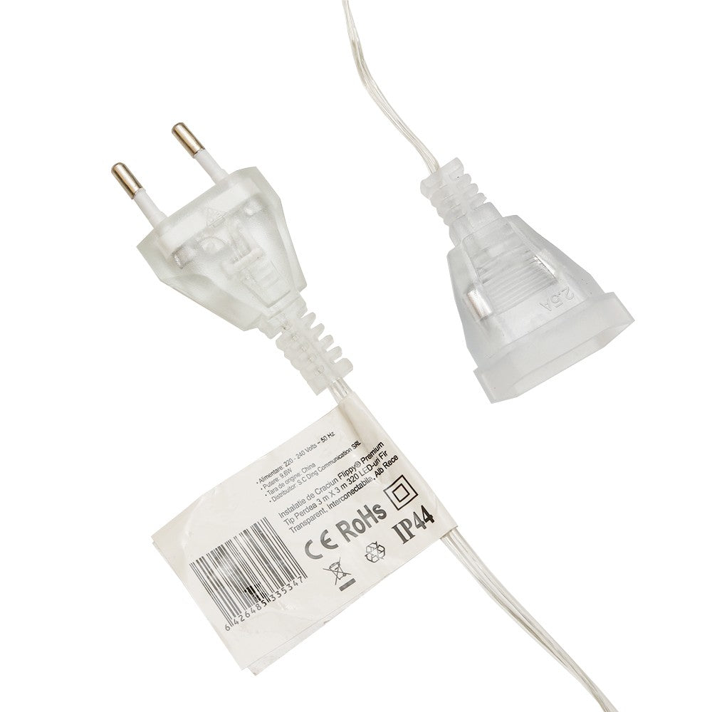 Instalatie de Craciun Kaveny® Tip Perdea, 3 x 3 m, 320 LED-uri, Interconectabila, Alb Rece