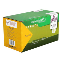 Instalatie de Craciun Kadeny® Tip Perdea, 8 jocuri de lumini cu transformator, 10m x 2m, 1200 LED-uri, Interconectabila, Fir Transparent, Alb Cald