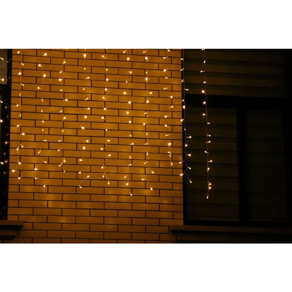 Instalatie de Craciun Kadeny® Tip Perdea, 8 jocuri de lumini cu transformator, 8m x 2m, 960 LED-uri, Interconectabila, Fir Transparent, Alb Cald