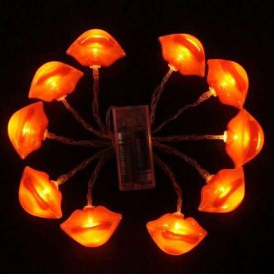 Instalatie de Craciun, Kaveny®, Tip Sir cu Baterii, 1.5 m, 10 LED-uri, Model Buze, Rosu