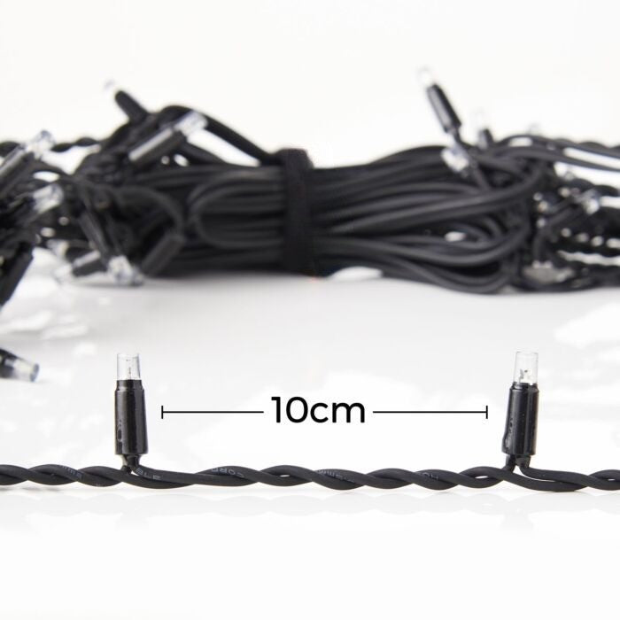 Sectiune Instalatie de Craciun Kaveny® Tip Turturi, Franjuri cu Flash, IP65, Sectiune 5 m, 120 LED-uri, Interconectabila, Fir Negru, Alb Cald, Atentie! fara Alimentator