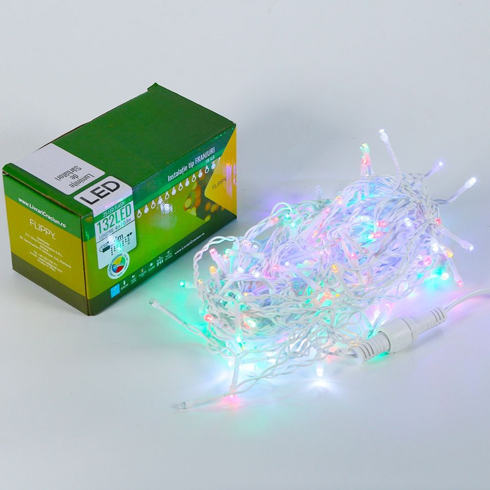 Instalatie de Craciun, Premium Kadeny®, Tip Franjuri cu Flash, 4 m, 132 LED-uri, Multicolor, Interconectabila