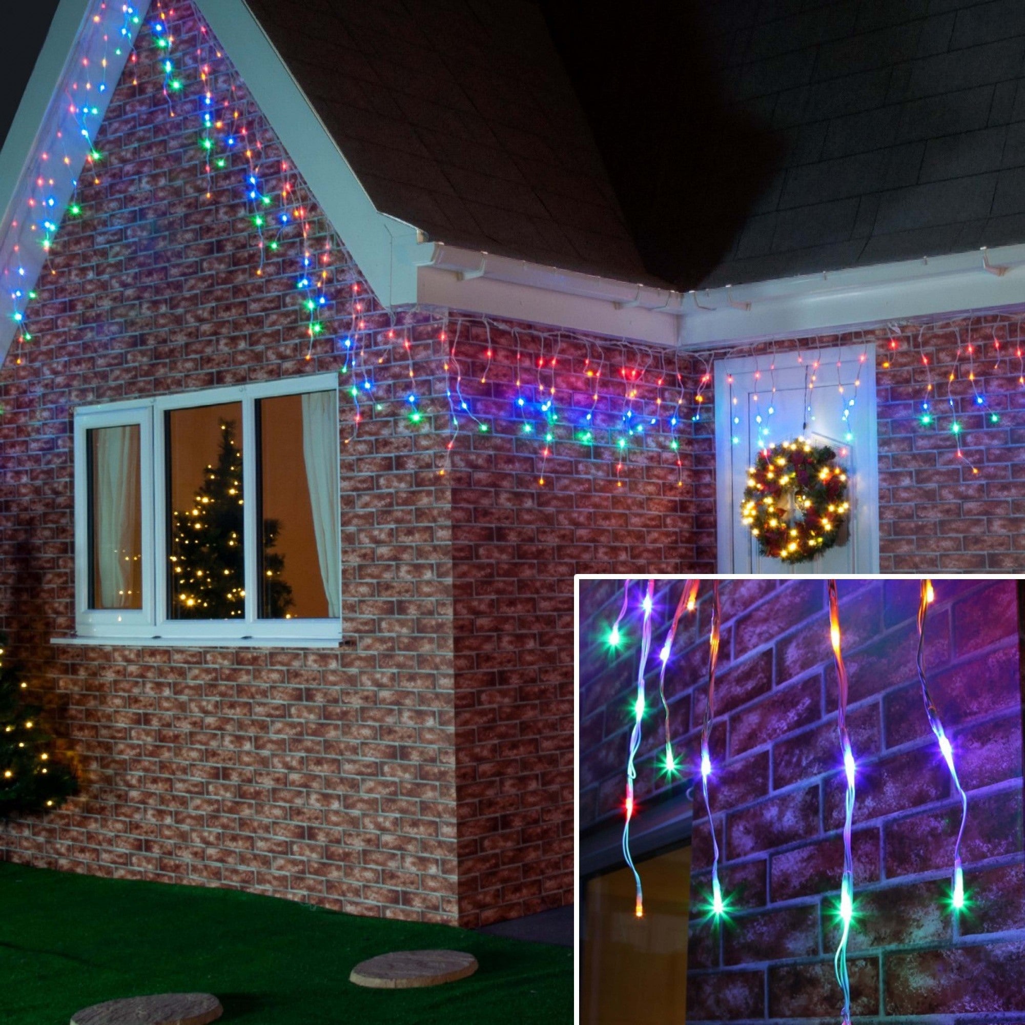 Instalatie de Craciun, Premium Kadeny®, Tip Franjuri cu Flash, 8 m, 252 LED-uri, Multicolor, Interconectabila