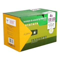 Instalatie de Craciun Premium Kadeny® Tip Franjuri, Flash, cu transformator, 20 m, 480 LED-uri, Interconectabila, Fir Alb, Alb Cald