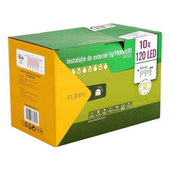 Instalatie de Craciun Premium Kadeny® Tip Franjuri, Flash, cu transformator, 50 m, 1200 LED-uri, Interconectabila, Fir Alb, Alb Cald