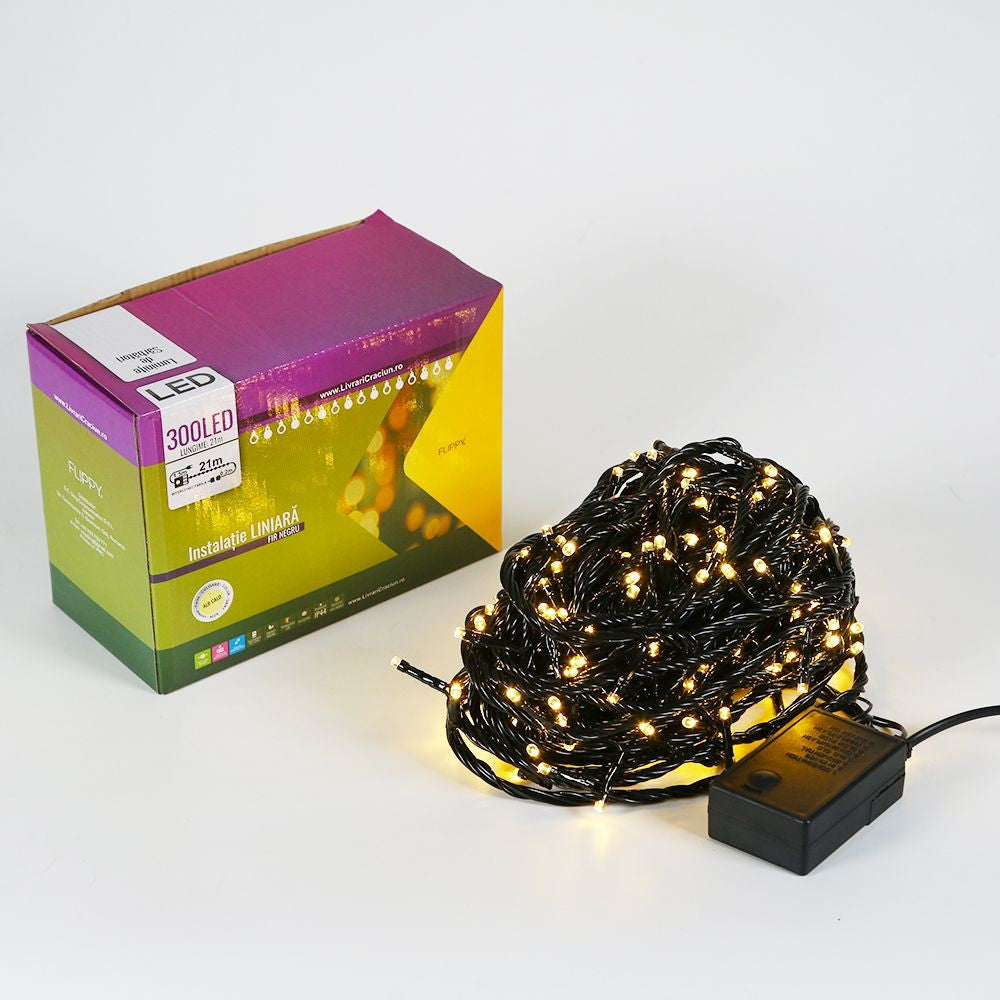 Instalatie de Craciun, Premium Kadeny®, Tip Liniara, 21 m, 300 LED-uri, Interconectabila, Alb Cald