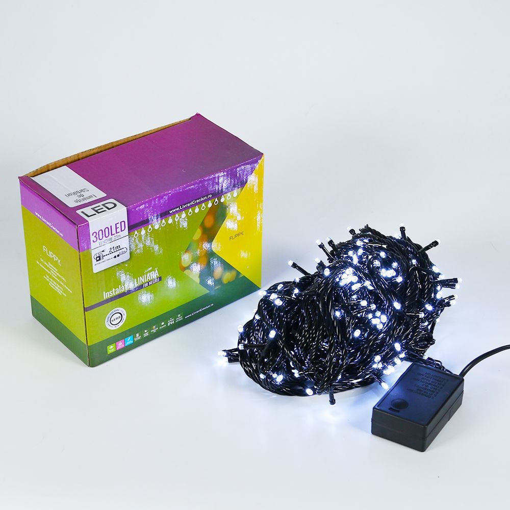 Instalatie de Craciun, Premium Kadeny®, Tip Liniara, 21 m, 300 LED-uri, Interconectabila, Alb Rece