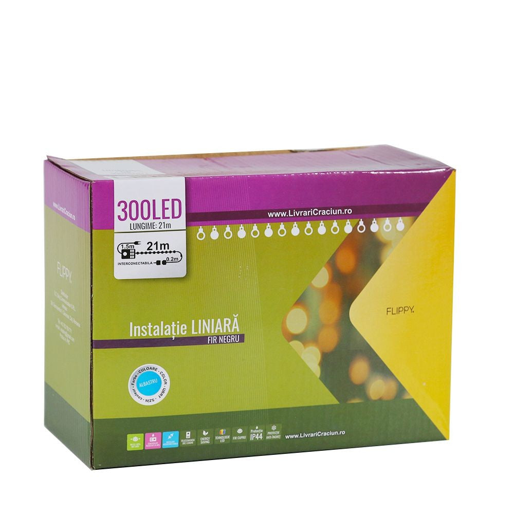 Instalatie de Craciun, Premium Kadeny®, Tip Liniara, 21 m, 300 LED-uri, Interconectabila, Albastru