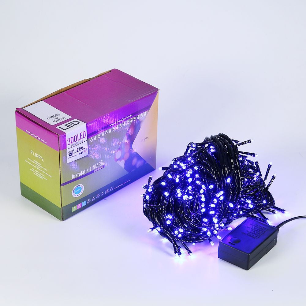 Instalatie de Craciun, Premium Kadeny®, Tip Liniara, 21 m, 300 LED-uri, Interconectabila, Albastru