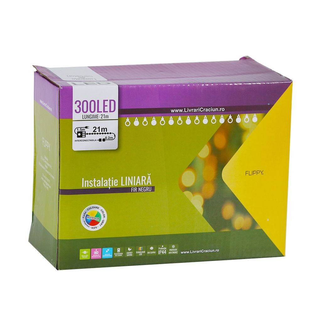 Instalatie de Craciun, Premium Kadeny®, Tip Liniara, 21 m, 300 LED-uri, Interconectabila, Multicolor