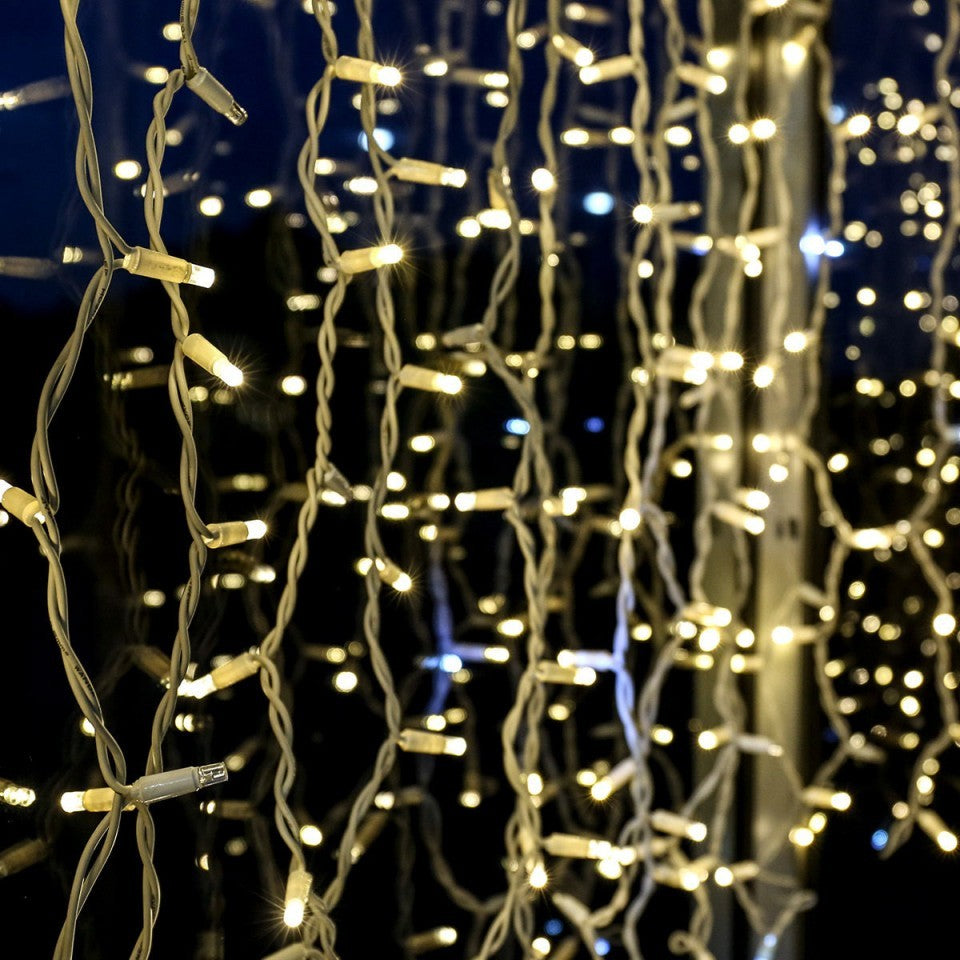 Instalatie de Craciun, Premium Kadeny®, Tip Perdea cu Flash, 8 m x 1 m, 360 LED-uri Mari, Alb Cald, Interconectabila