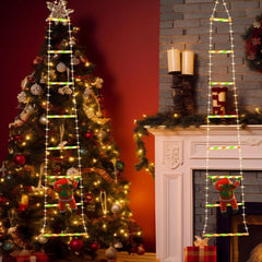 Instalatie LED de Craciun, Kadeny, cu Accesorii, Lumina Calda, Lungime 1.5m, 8 Trepte, 120 de Luminite, 8 Moduri, Model Mos Craciun pe Scara, Multicolor