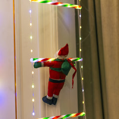 Instalatie LED de Craciun, Kadeny, cu Accesorii, Lumina Calda, Lungime 1.7m, 8 Trepte, 144 de Luminite, 8 Moduri, Model Mos Craciun pe Scara, Multicolor