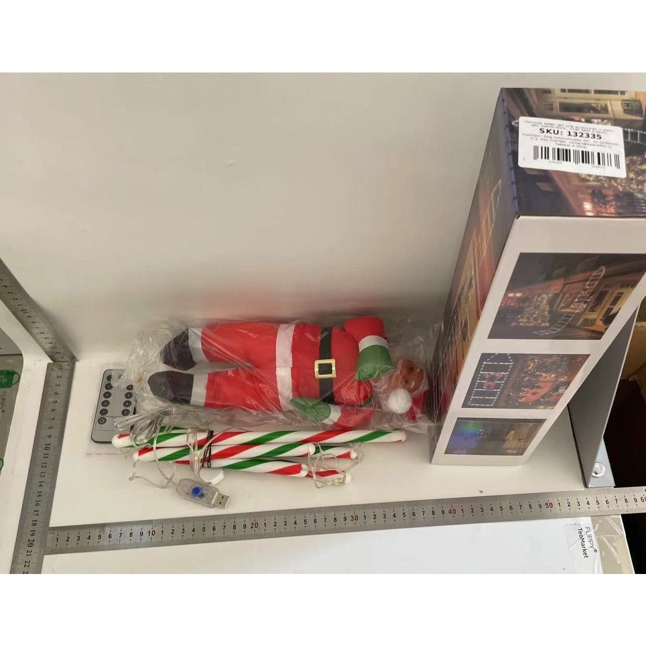 Instalatie LED de Craciun, Kadeny, cu Accesorii, Lumina Calda, Lungime 1 m, 4 Trepte, 72 de Luminite, 8 Moduri, Model Mos Craciun pe Scara  Alb cald