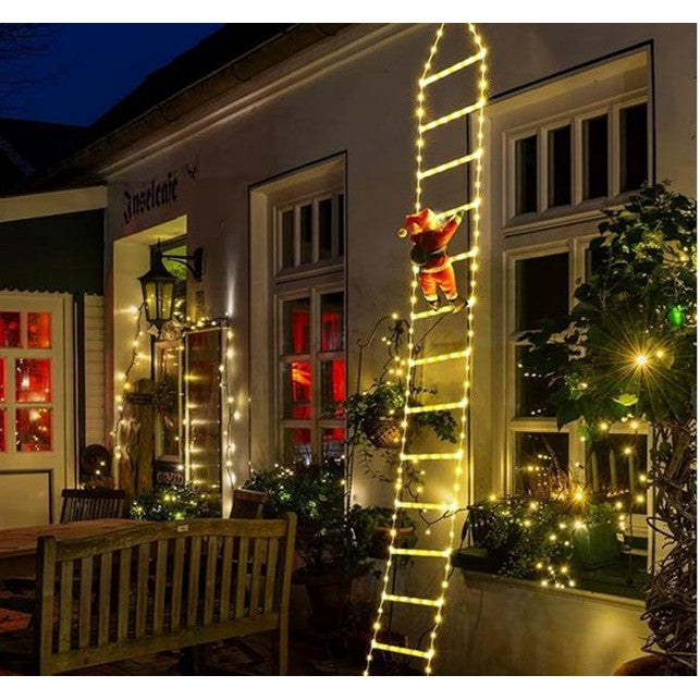 Instalatie LED de Craciun, Kadeny, cu Accesorii, Lumina Calda, Lungime 3 m, 16 Trepte, 288 de Luminite, 8 Moduri, Model Mos Craciun pe Scara,  Alb cald