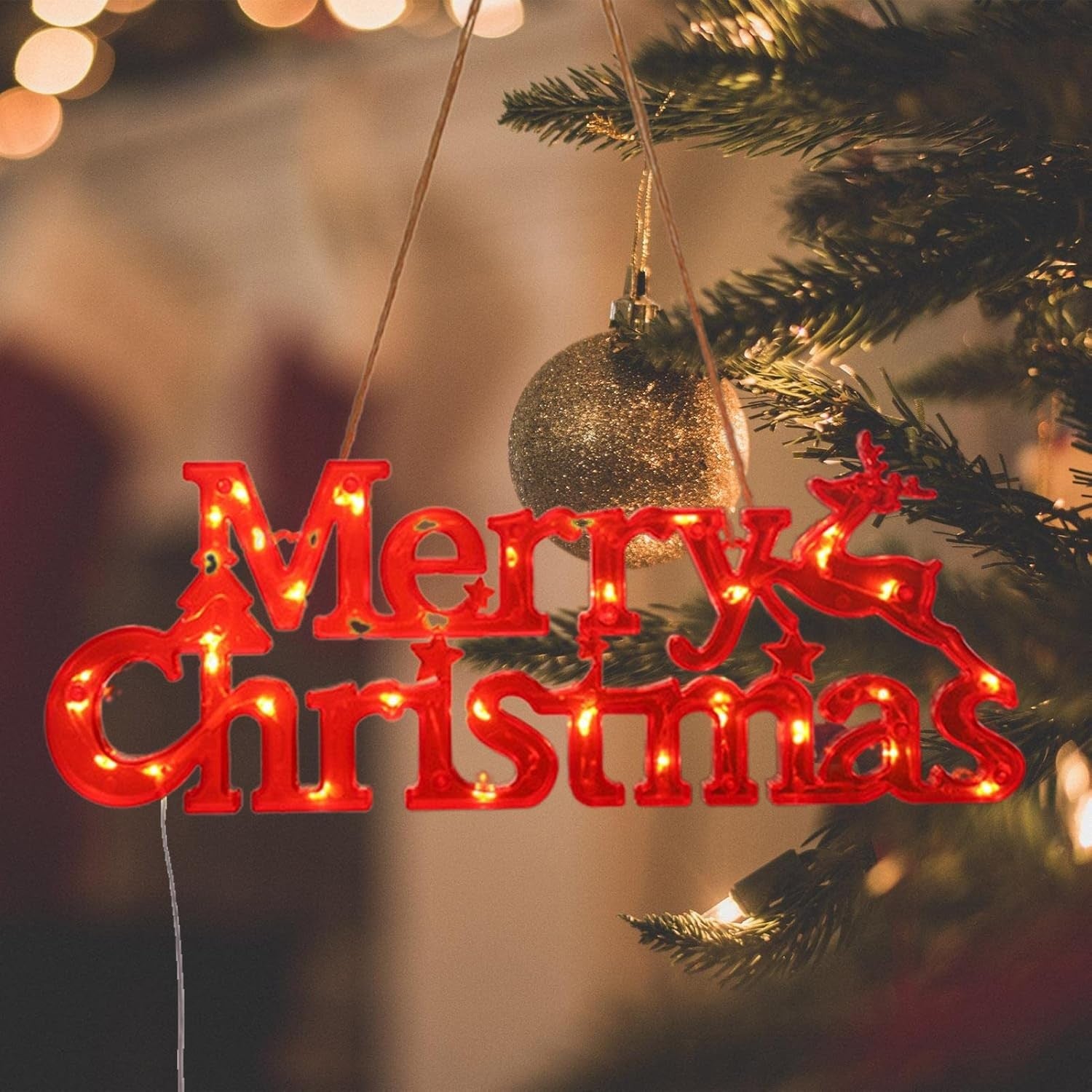 Instalatie LED de Craciun, Kadeny, Litere 3D, Merry Christmas, Lumina Calda, 27.5 x 10.5 x 1.4 cm, Rosu