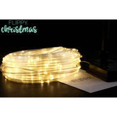 Instalatie luminoasa de Craciun tip furtun luminos, 300 LED-uri, 32 metri lungime, 8 programe, 2 metri prelungitor, sarma din cupru, incarcare solara, alb cald, Kaveny