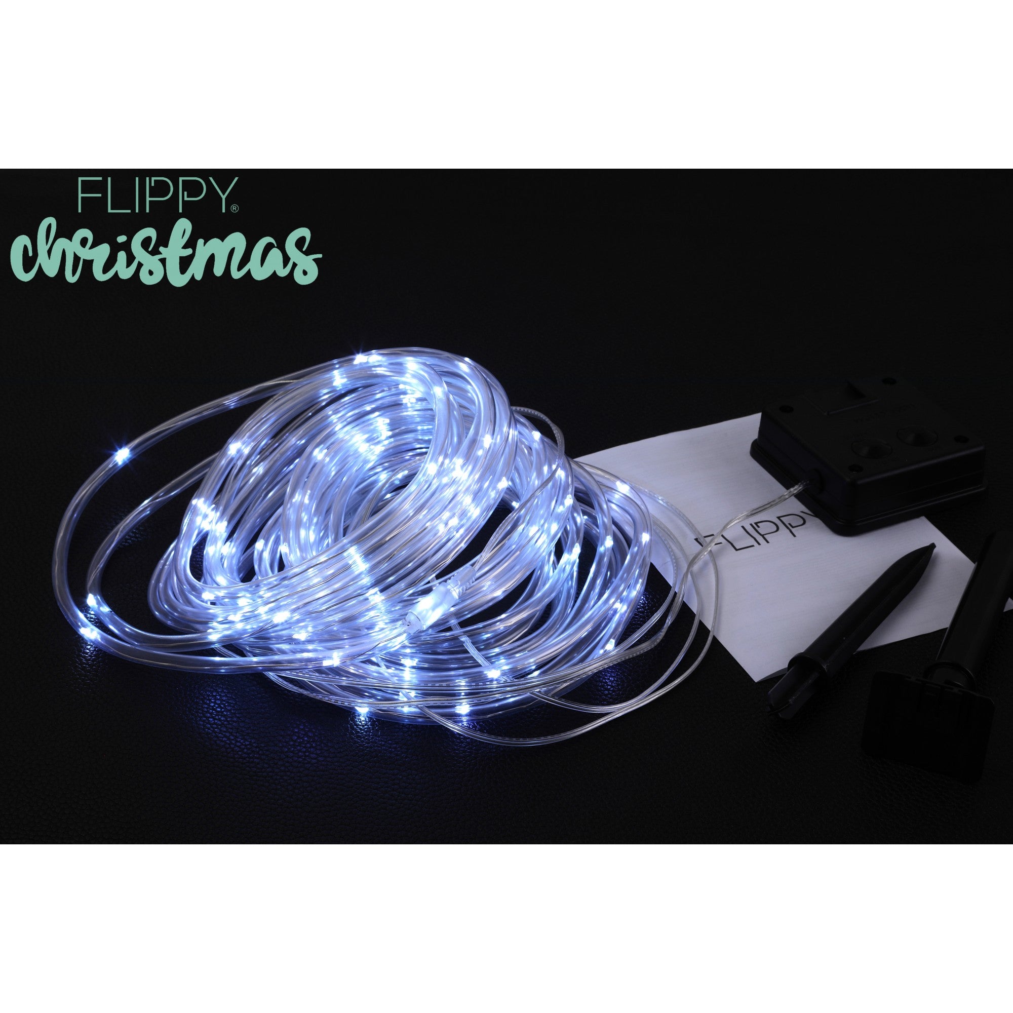 Instalatie luminoasa de Craciun tip furtun luminos, 300 LED-uri, 32 metri lungime, 8 programe, 2 metri prelungitor, sarma din cupru, incarcare solara, alb rece, Kaveny