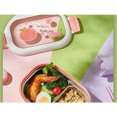 Cutie pentru Pranz sau Gustari, Kadeny, cu Doua Compartimente, pentru Copii si Adulti, Etansare, PP, Perfect pentru Scoala si Birou, 1000 mL, 22.5x14.5x8 cm, Roz