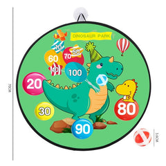 Joc Darts Kaveny pentru Copii, Placa Pliabila 70 cm, 8 Mingii Velcro/Scai Simple, 2 Mingii Luminoase, Model Dinozaur Park, Verde