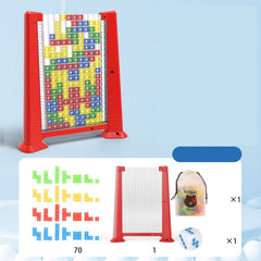 Joc de inteligenta Tetris puzzle tangram Kaveny, 70 de piese multicolore, 3D, montessori, interactiv, din plastic, zar inclus, sac depozitare piese, varsta peste 6 ani, 23 x 19.8 x 5 cm, cadru rosu