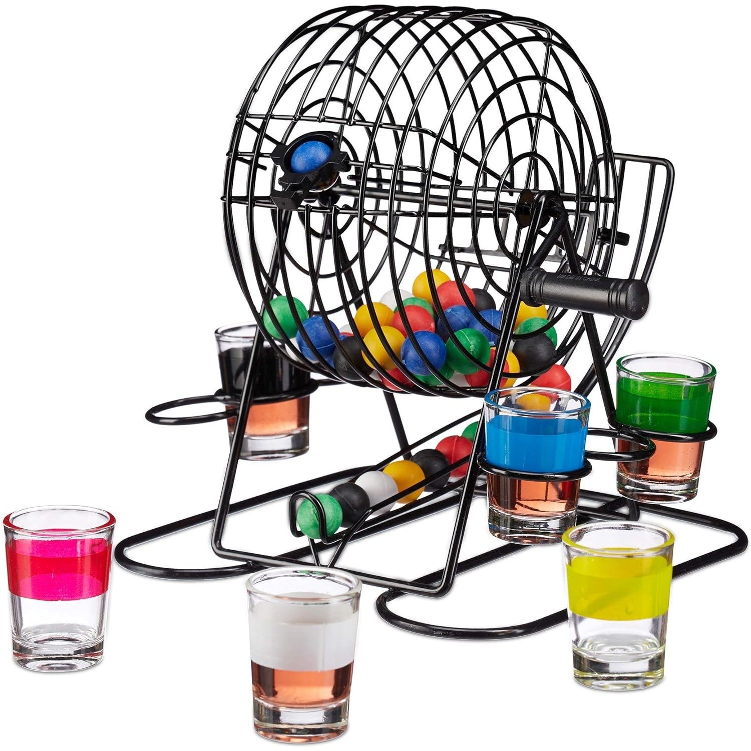 Joc Mini Loterie Kaveny, Bingo, cu Pahare de Shot din Sticla, 20 x 20 x 19 cm, 48 Bile, Negru