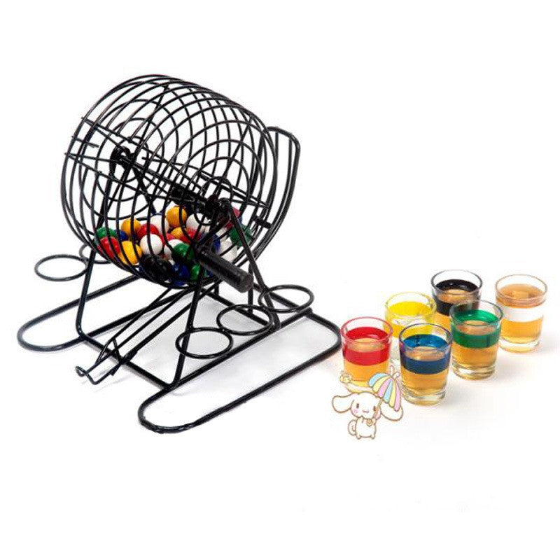 Joc Mini Loterie Kaveny, Bingo, cu Pahare de Shot din Sticla, 20 x 20 x 19 cm, 48 Bile, Negru