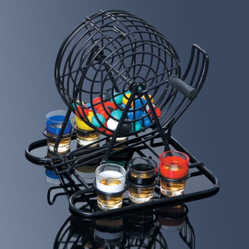 Joc Mini Loterie Kaveny, Bingo, cu Pahare de Shot din Sticla, 20 x 20 x 19 cm, 48 Bile, Negru