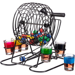 Joc Mini Loterie Kaveny, Bingo, cu Pahare de Shot din Sticla, 20 x 20 x 19 cm, 48 Bile, Negru