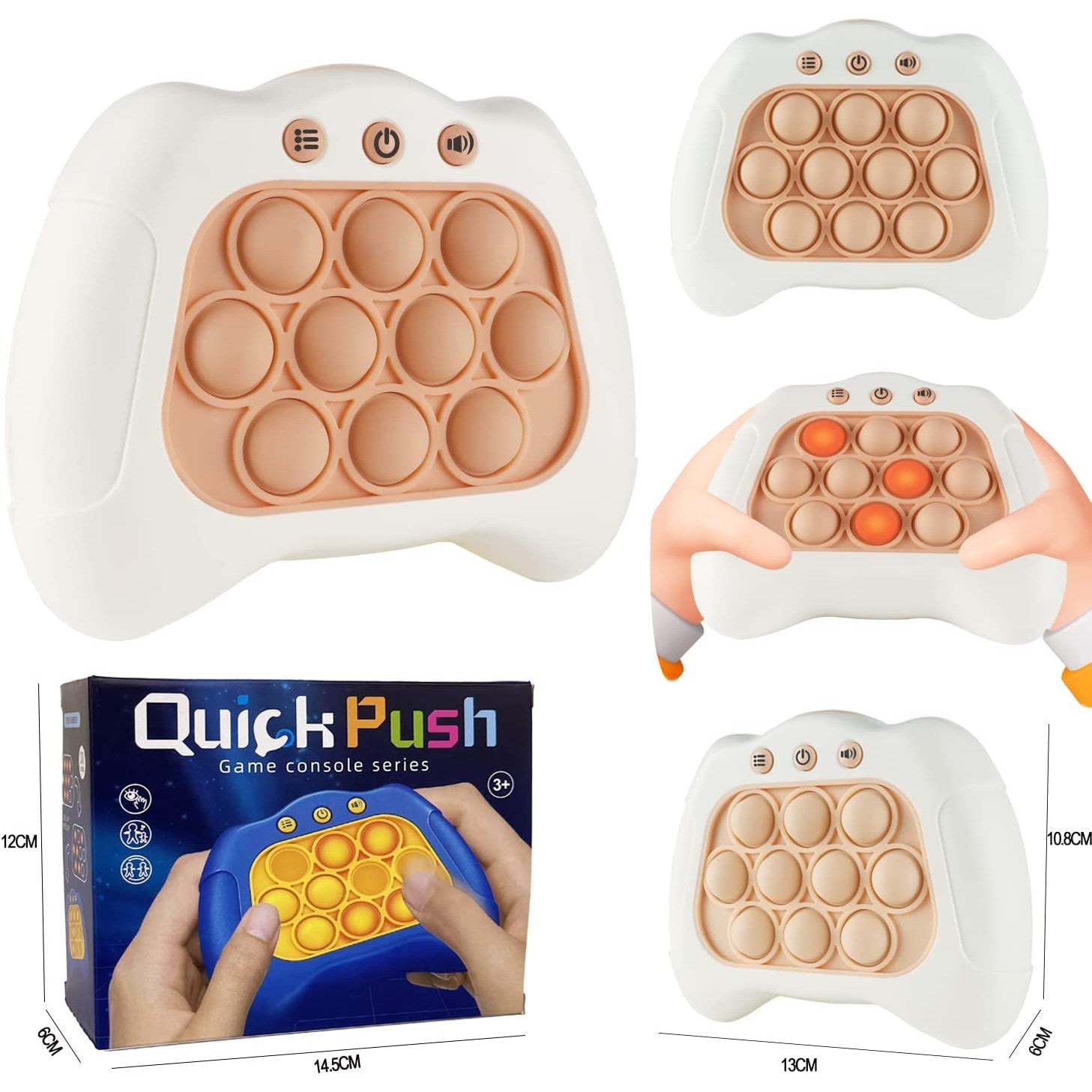 Joc Pop It, Kaveny, consola, joc interactiv, antistres, cu baterii, Abs si silicon, Alb, 12 x 10 x 5.8 cm