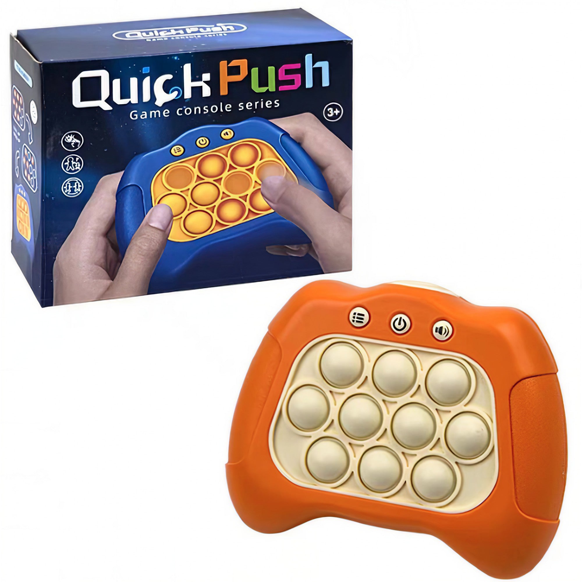 Joc Pop It, Kaveny, consola, joc interactiv, antistres, cu baterii, Abs si silicon, Portocaliu, 12 x 10 x 5.8 cm