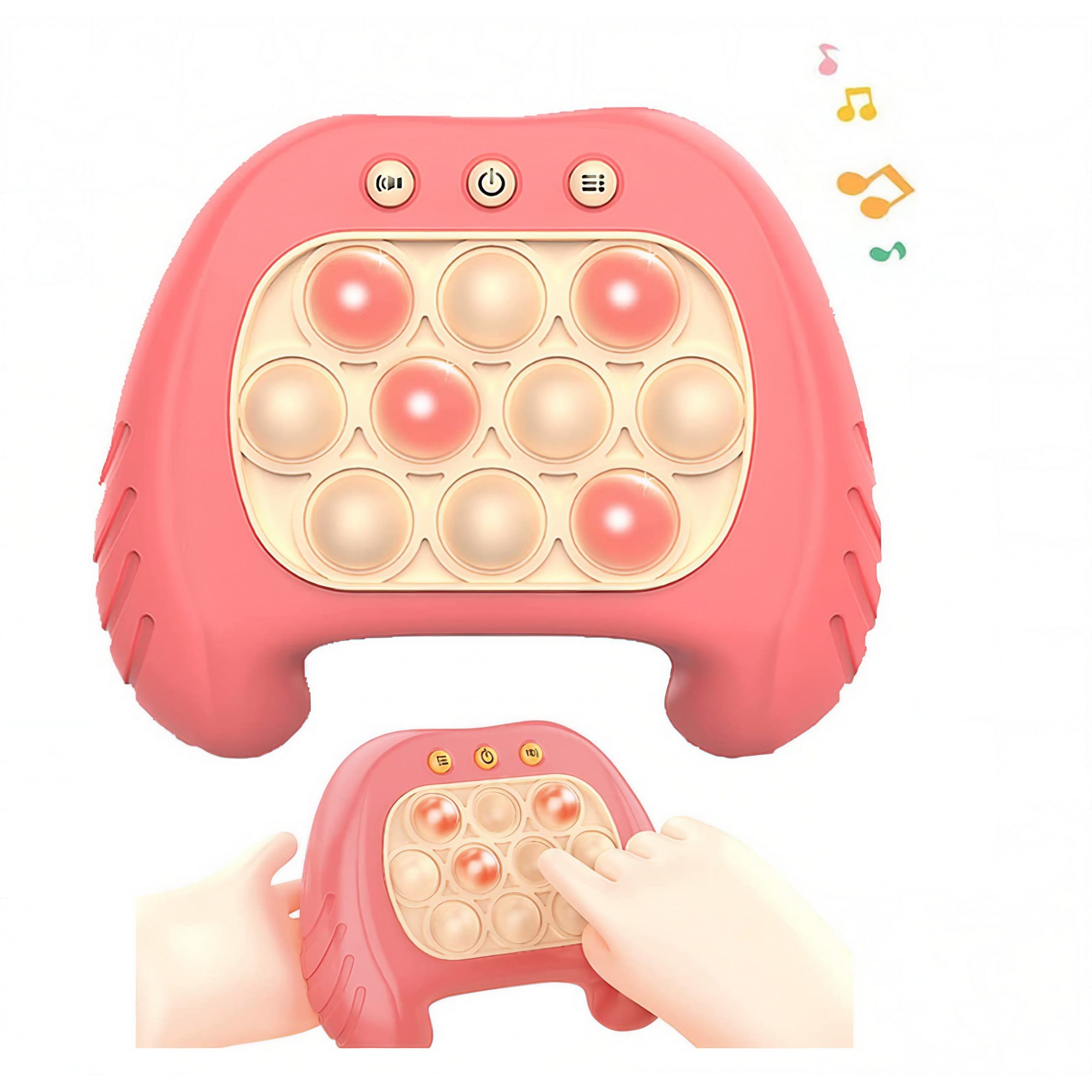 Joc Pop It, Kaveny, consola, joc interactiv, antistres, cu baterii, Abs si silicon, Roz, 12 x 10 x 5.8 cm