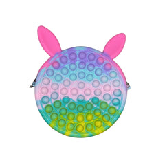 Jucarie antistres din silicon Kaveny, Geanta Pop It, 16 cm, Iepuras, Macarons