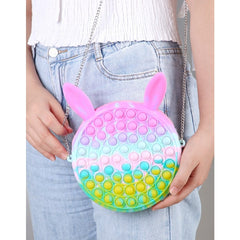 Jucarie antistres din silicon Kaveny, Geanta Pop It, 16 cm, Iepuras, Macarons