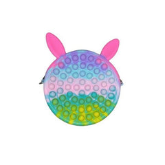 Jucarie antistres din silicon Kaveny, Geanta Pop It, 16 cm, Iepuras, Macarons