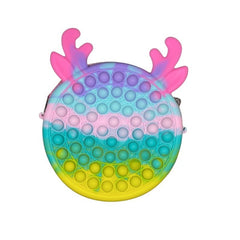 Jucarie antistres din silicon Kaveny, Geanta Pop It, 16 cm, Ren, Macarons